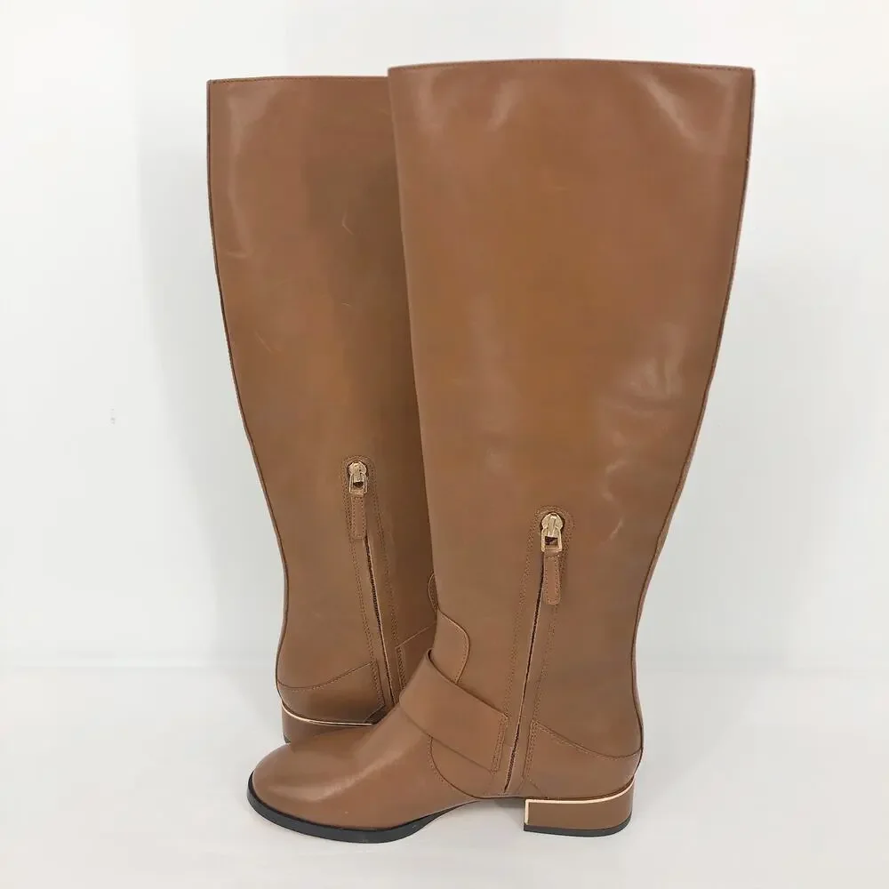 TORY BURCH Women's Sofia Riding Boots Size 5M Brown Leather Knee-High NWOB